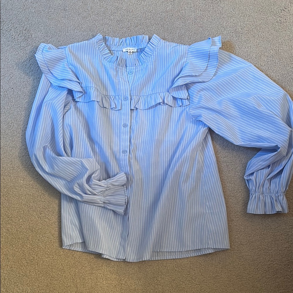 Blue Striped Ruffle Blouse - Picture 1 of 3